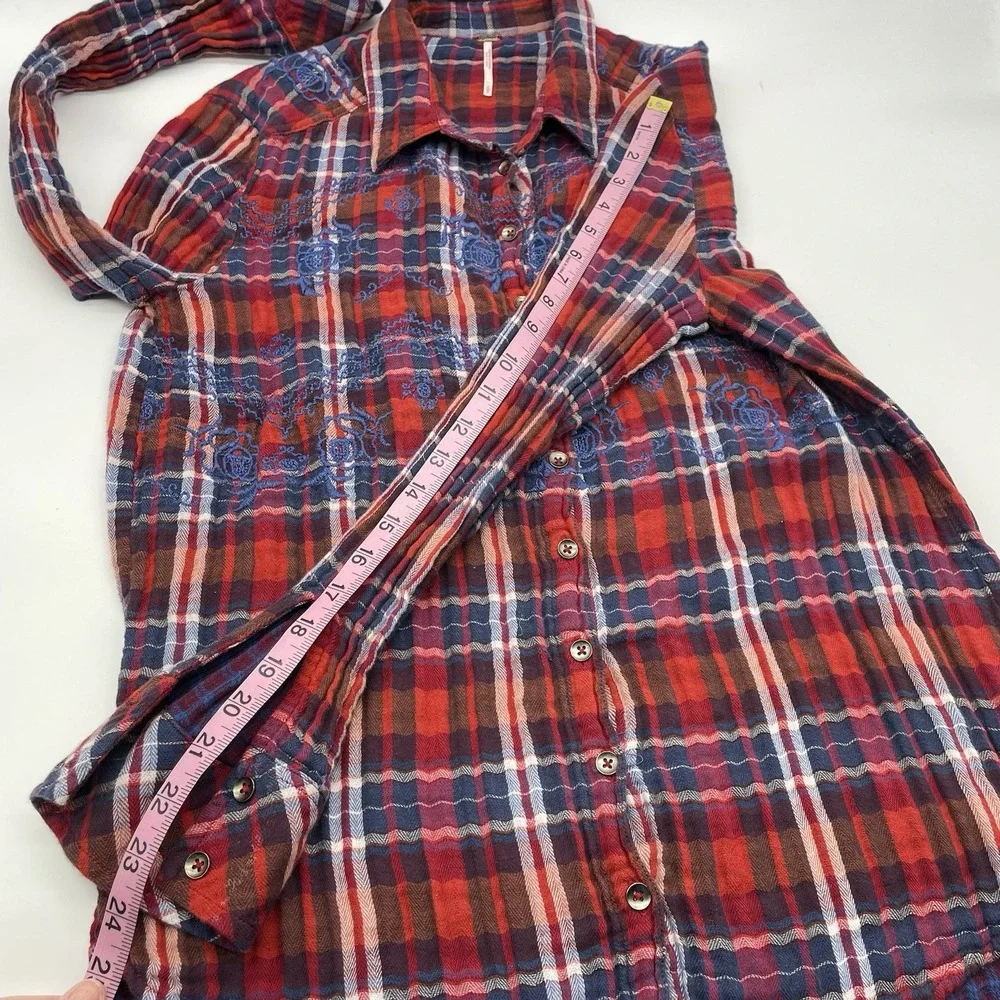 Free People‎ Magical Red Plaid Top Women's Casual Button down Shirt  Size Small